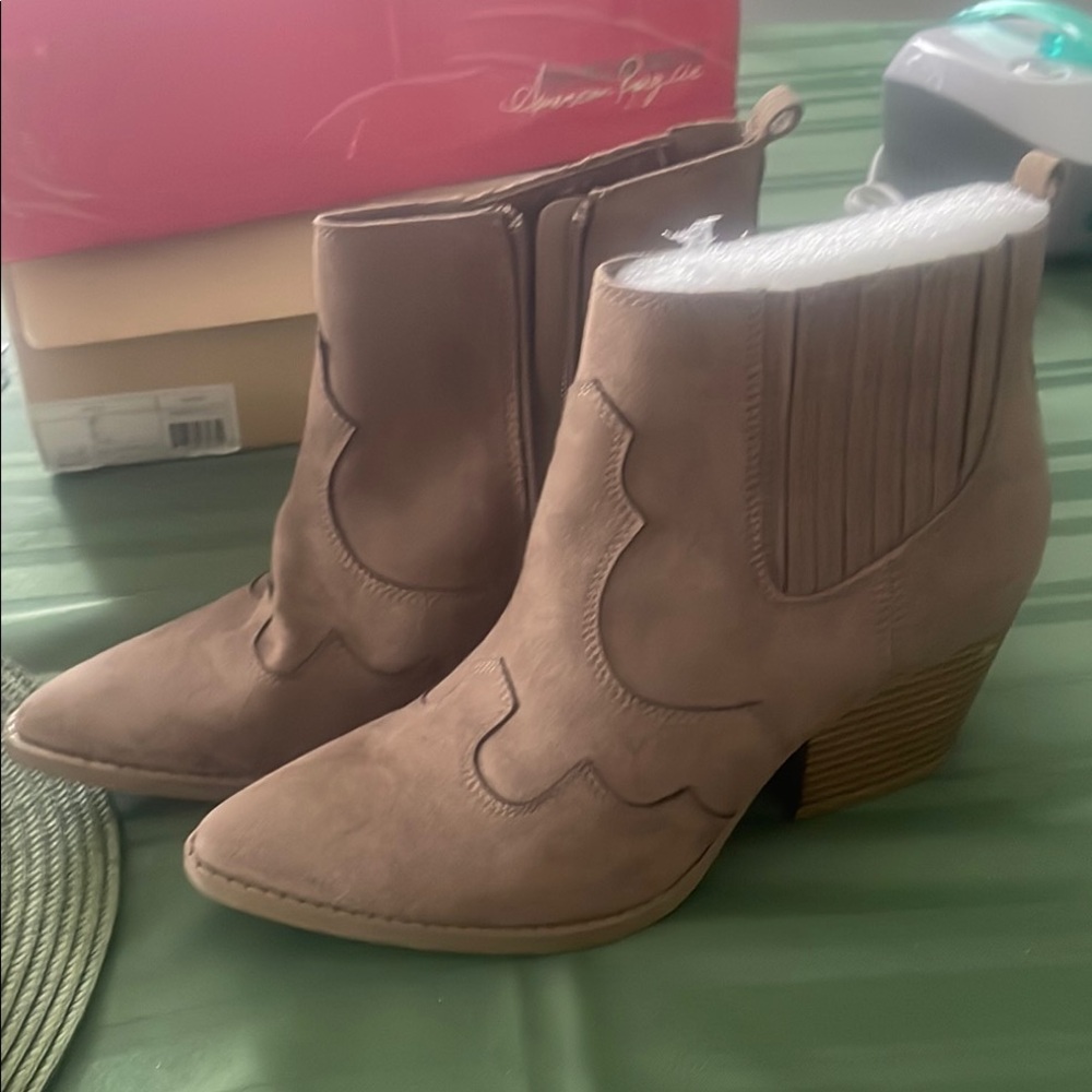 American Rag Brown Ankle Booties with Western Stitching